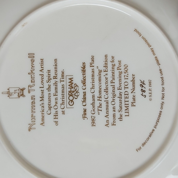 Norman Rockwell 1987 Gorham Christmas Plate "The Homecoming" - Picture 3 of 3